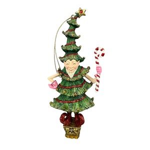Elf Large Christmas Tree Ornament Rubbery Glitter Holiday  Candy Cane Whimsical